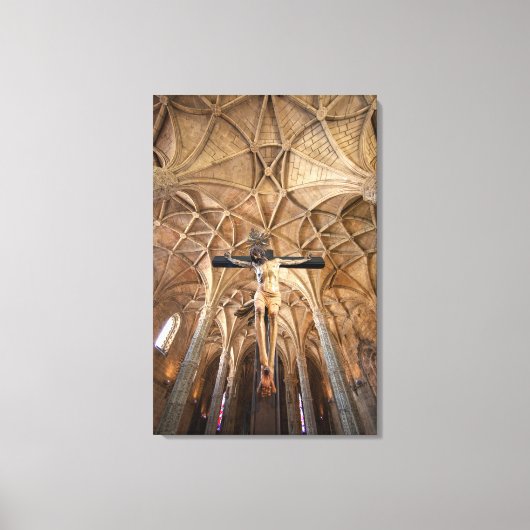 Beeld van Jezus in kathedraal, interieur Canvas Afdruk (Voorkant)
