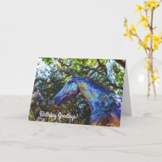  beeld van paarden in een Park Birthday Pun Kaart (Gele Bloem)