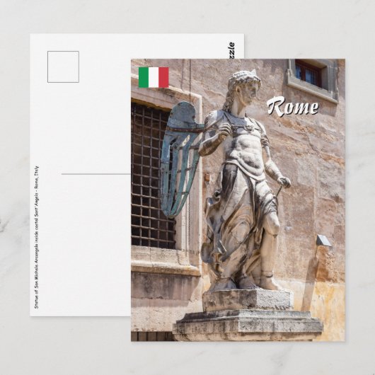 Beeld van San Michele in Castel Sant'Angelo - Rome Briefkaart (Voorkant / Achterkant)