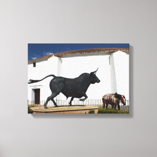 beeld van stier en Spaans paard Canvas Afdruk (Voorkant)