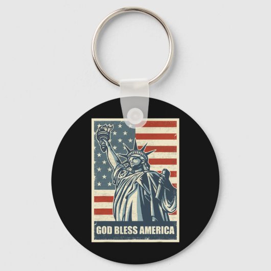 Beeld Van Vrijheid God Zegen Amerika 4e Juli VS Sleutelhanger (Voorkant)