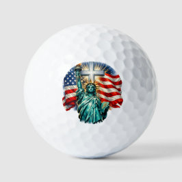 Beeld van vrijheid met vlaggen en kruis golfballen