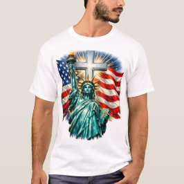 Beeld van vrijheid met vlaggen en kruis t-shirt