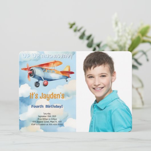 Beeldbaar Airplane Verjaardagsfeest Foto Kaart (Staand voorkant)