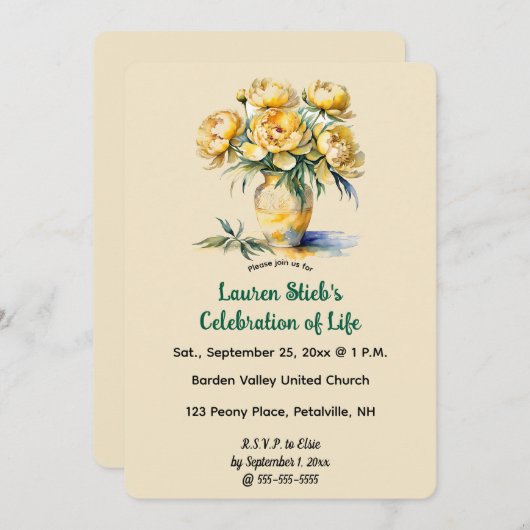 Beeldbaar gele pioenrozen kaart (Voorkant / Achterkant)