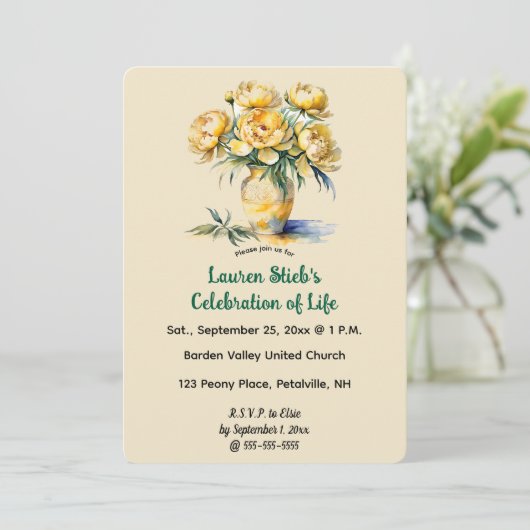 Beeldbaar gele pioenrozen kaart (Staand voorkant)