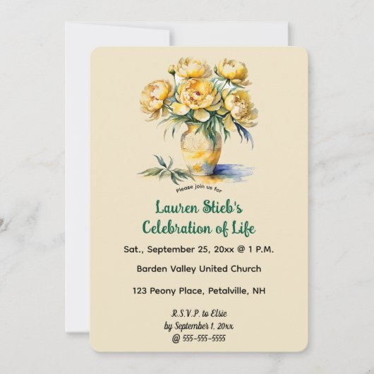 Beeldbaar gele pioenrozen kaart (Voorkant)