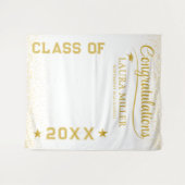 Beeldbaar wit & gouden afstudeerfoto-achtergrond wandkleed (Voorkant (horizontaal))