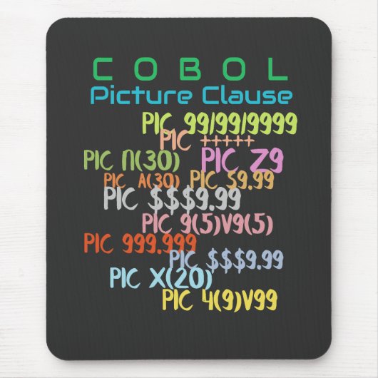 Beeldclausule in Cobol-programmering Muismat (Voorkant)