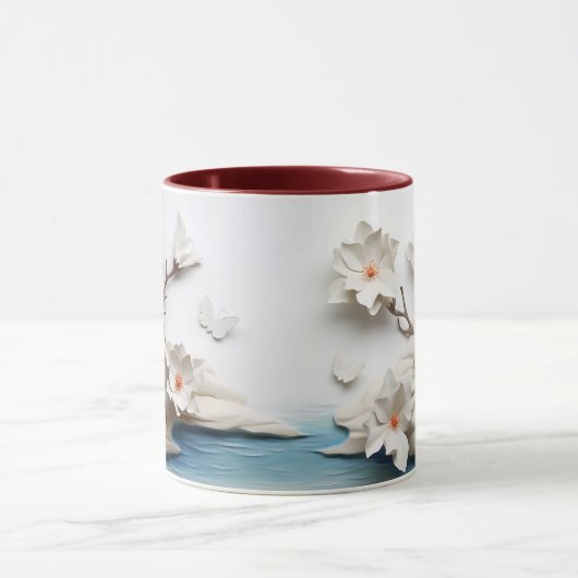 Beeldhouwde Bloemen & Vlinder Serenity Keramiek Mok (Midden)