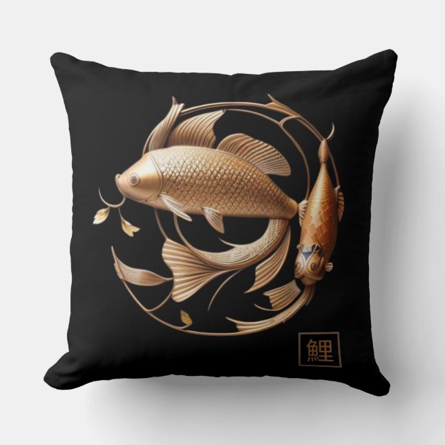 Beeldhouwde Copper Metal Koi Swirl Sierkussen (Voorkant)