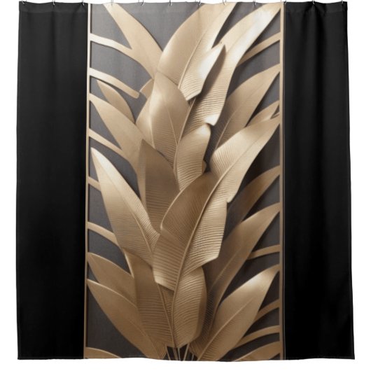 Beeldhouwde metalen banaan verlaat zwart douchegor douchegordijn (Voorkant)