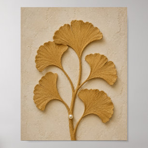 Beeldhouwkunstig gouden Ginkgo-blad muurkunstposte Poster