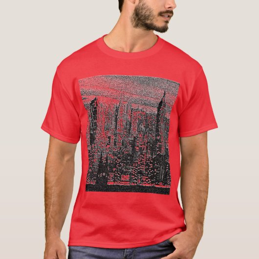 Beeldhouwwerk van rode Pop in New York T-shirt (Voorkant)