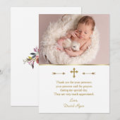 Beeldige babyfoto gouden kruis doop bedankkaart (Voorkant / Achterkant)