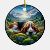 Beeldige Basset Hound-tafereel Keramisch Ornament (Voorkant)