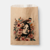 Beeldige Illustratie van Vrouw en Vogel met Bloeme Bedankzakje (Voorkant)