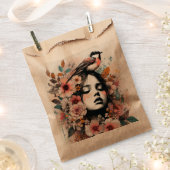 Beeldige Illustratie van Vrouw en Vogel met Bloeme Bedankzakje (Geknipt)