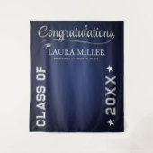 Beeldige marineblauwe & zilveren afstudeerfoto-ach wandkleed (Voorkant)