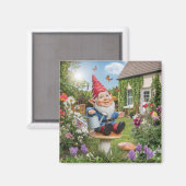 Beeldige Tuinkabouter met Gietkan Magneet (Voorkant / Achterkant)