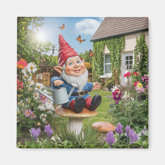 Beeldige Tuinkabouter met Gietkan Magneet (Voorkant)