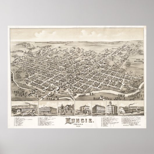  beeldkaart van Muncie Indiana (1884) Poster (Voorkant)