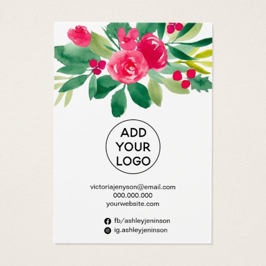 Beeldscherm voor rode florale waterverf visitekaartje (Achterkant)
