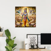 Beeldschone blauwe pastorale Gopala Krishna-kunst Poster (Thuiskantoor)