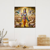 Beeldschone blauwe pastorale Gopala Krishna-kunst Poster (Keuken)