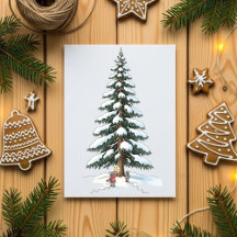 Beeldschone kerstkaart met grote boom en charmante