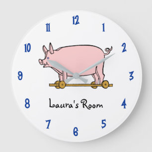 Beeldschone Roze Varkens Trekker Horloge Wandklok