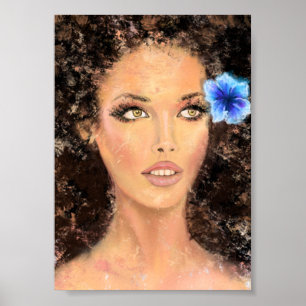 Beeldschone vrouw met blauwe bloem - Originele Sch Poster