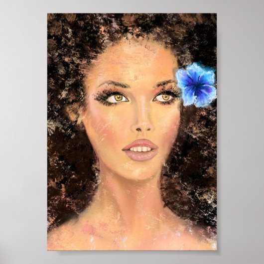 Beeldschone vrouw met blauwe bloem - Originele Sch Poster (Voorkant)