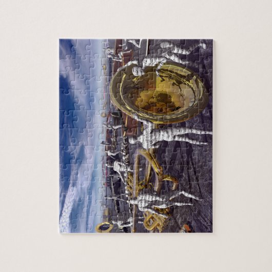 Beeldstukken die wachten op speelse puzzel legpuzzel (Verticaal)