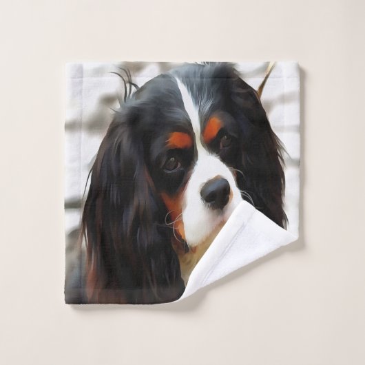 Beeltenis: A King Charles Cavalier Spaniel Bad Handdoek (Wasdoekje)