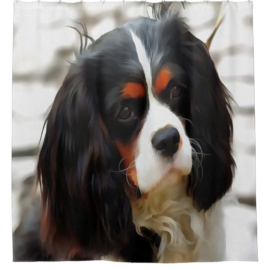 Beeltenis: A King Charles Cavalier Spaniel Douchegordijn (Voorkant)