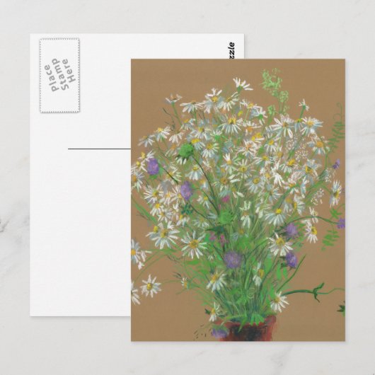 Beemdbloemen, pastelschilderij, witte doeken briefkaart (Voorkant / Achterkant)