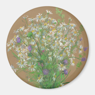 Beemdbloemen, pastelschilderij, witte doeken magneet
