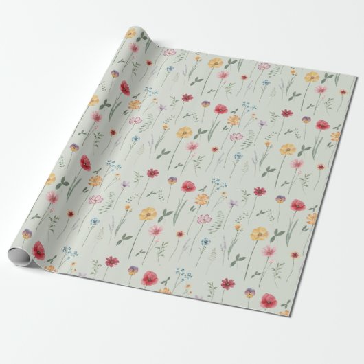 Beemdbloempatroon Kantcore Boho Sage Cadeaupapier (Uitgerold)