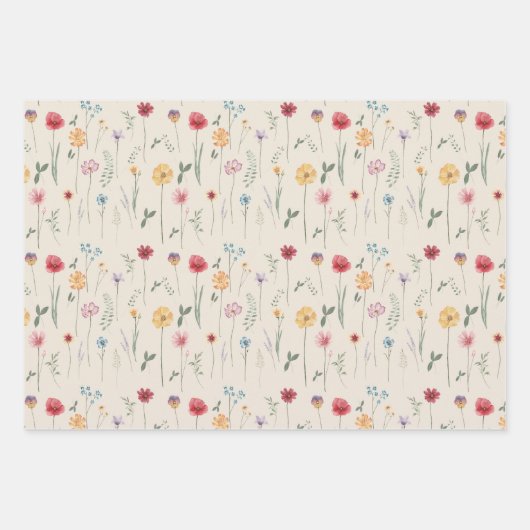 Beemdbloempatroon Kantje Boho Vibe Inpakpapier Vel (Voorkant 3)