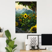 Beemdweide van zonnebloemen | AI Art Poster (Thuiskantoor)