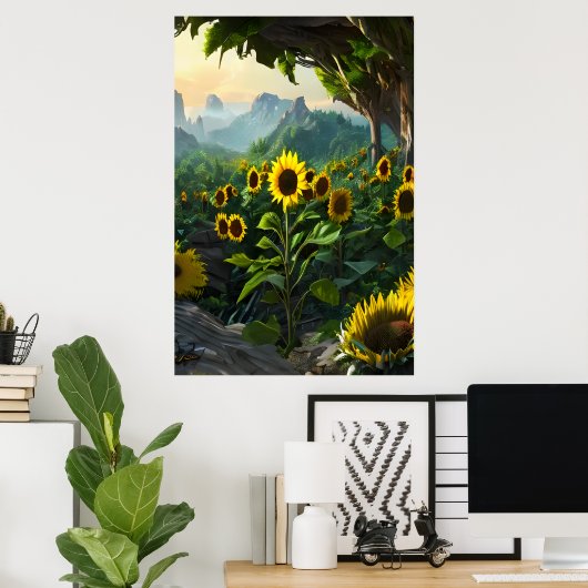 Beemdweide van zonnebloemen | AI Art Poster (Thuiskantoor)