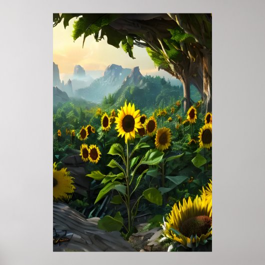 Beemdweide van zonnebloemen | AI Art Poster (Voorkant)