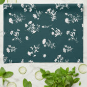Beemdweide, verfijnd bloempatroon - blauwgroen theedoek (Gevouwen)