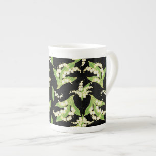  beenChina-Mok: Lilies van de vallei, zwart Porselein Kop