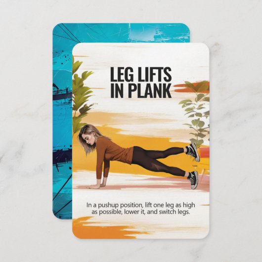 Beenliften in Plank Fitness Kaart met blauwe achte (Voorkant / Achterkant)
