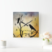 Beenvogels op boomvogel 95 sinaasappel vierkante klok (Huis)