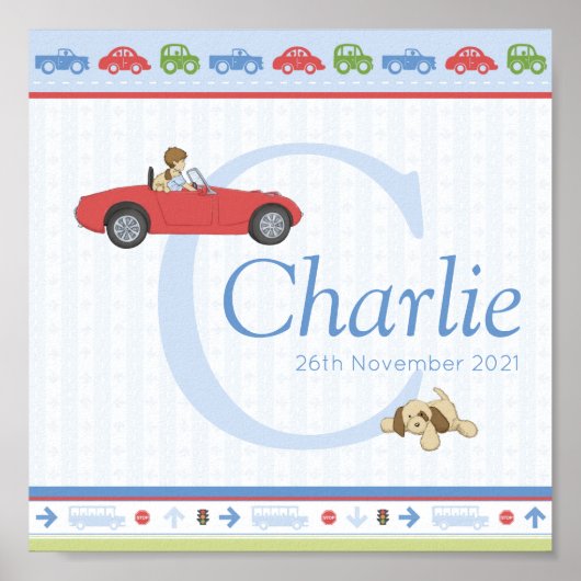 Beep Beep Car Personalized Boys Name Poster (Voorkant)