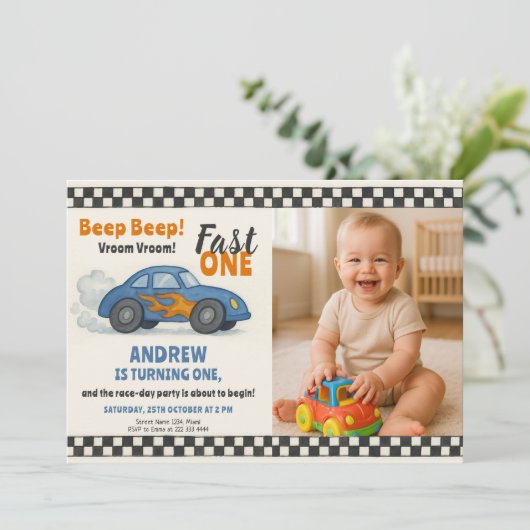 Beep Beep Fast One Birthday Kaart (Staand voorkant)