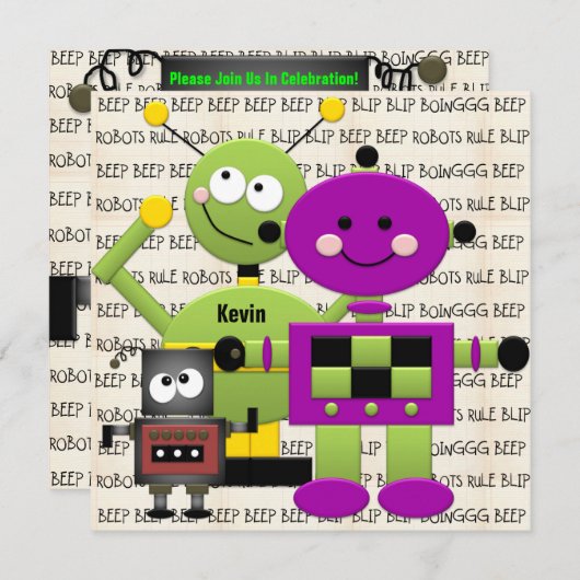 Beep Beep Robots Gepersonaliseerd uitnodiging op z (Voorkant / Achterkant)
